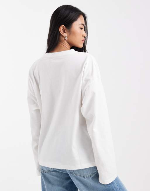 Cotton On - Oversized recht T-shirt met lange mouwen in vintage wit, 4 van 4