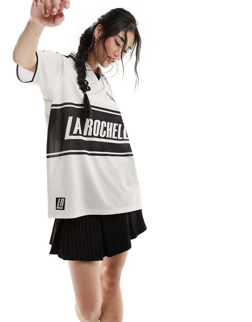 Cotton On oversized rugby collared t-shirt in stone-White