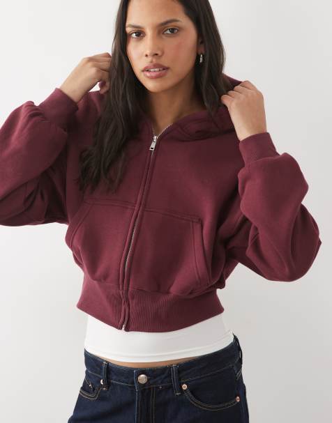 Cotton On oversized zip through hoodie in dark fig - view 1