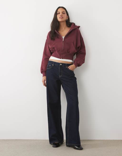 Cotton On oversized zip through hoodie in dark fig, 2 of 4