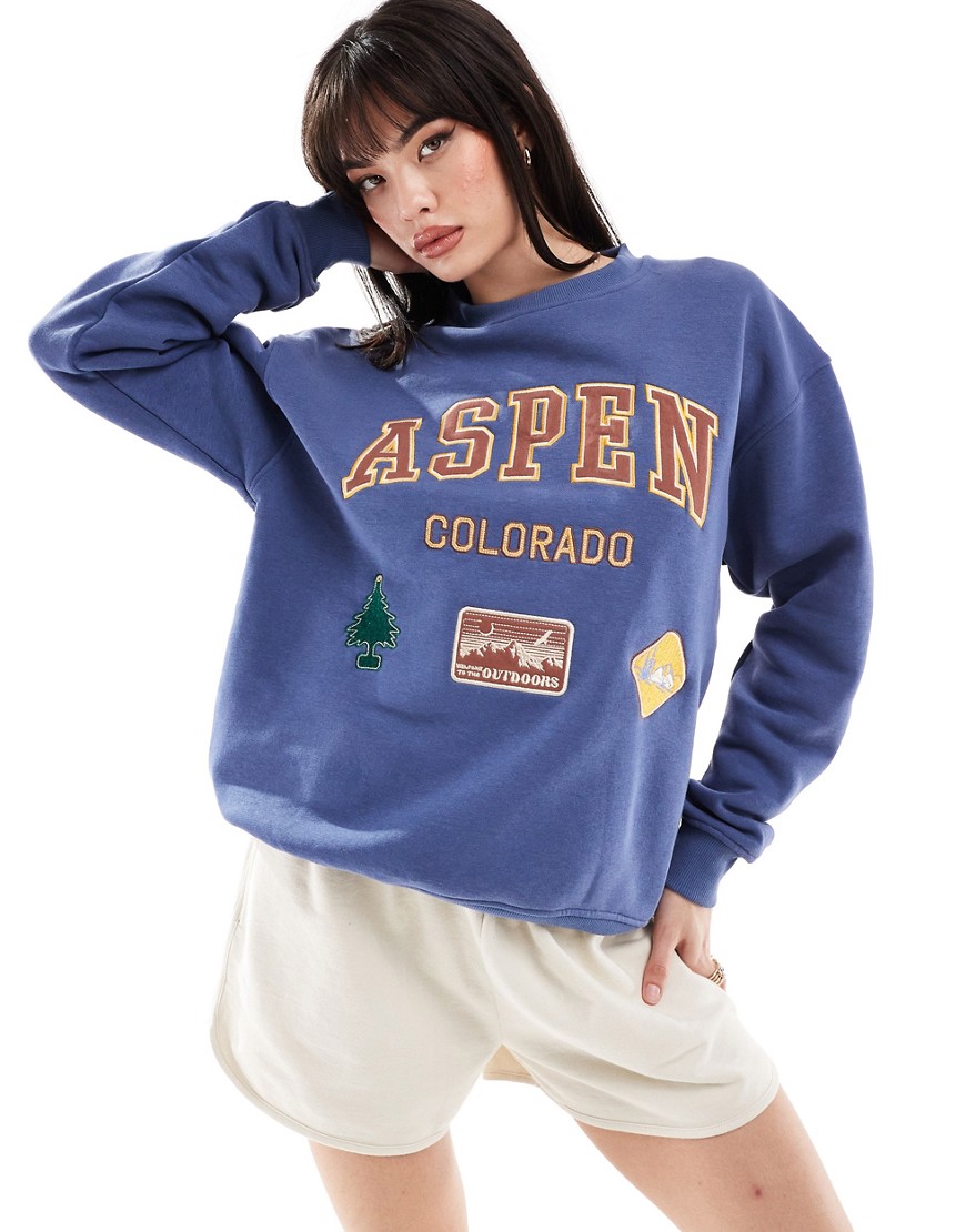 Cotton On overszied sweatshirt in washed navy with Aspen graphic