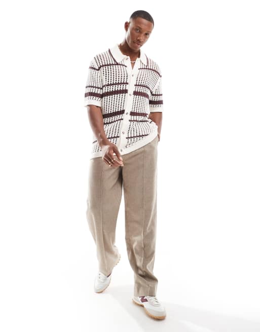 Cotton On - Pablo - Chemise manches courtes en maille à rayures - Crème