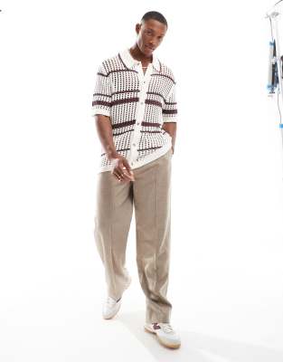 Cotton:On Cotton On pablo short sleeve knitted shirt in cream stripe-Neutral