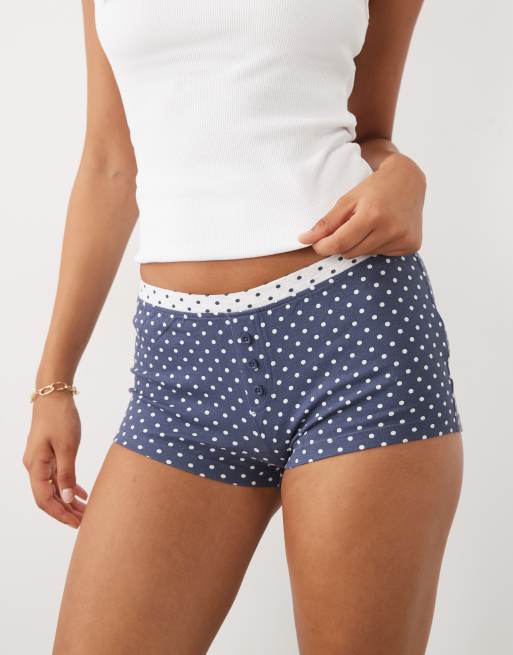 Cotton On pakke med 2 pyjamasshorts med prikker i burgundy og blå, 3 af 4