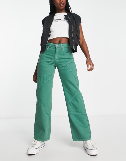 Cotton On panel straight leg jeans in green