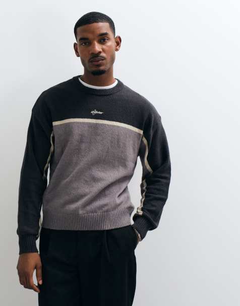 Cotton On panelled crew knit in black splice - view 1