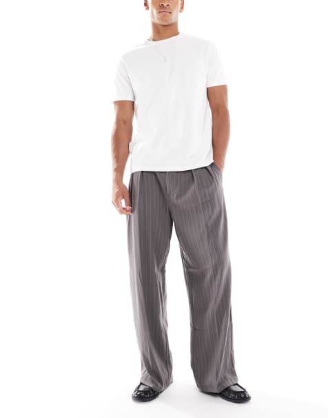 Cotton On - Pantalon baggy à pinces et fines rayures - Anthracite - view 1
