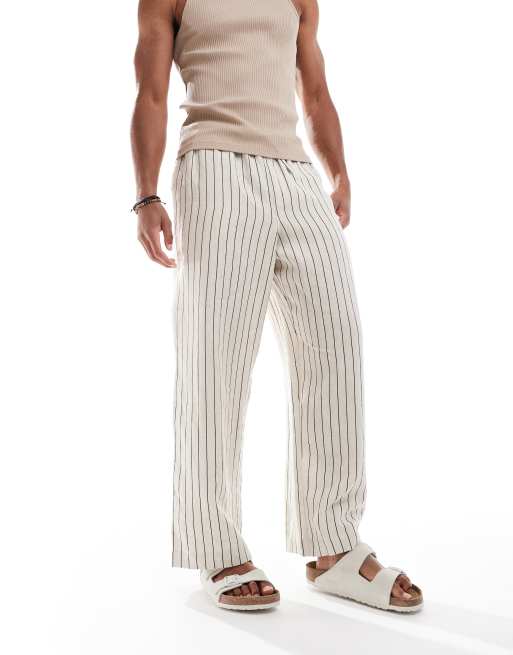Cotton On - Pantalon baggy rayé en lin - Avoine, 4 de 5
