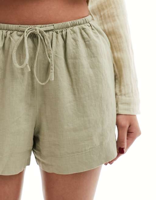 Cotton On Pantaloncini comodi kaki effetto lino con coulisse ASOS