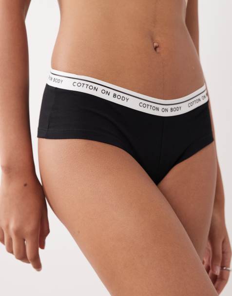 Cotton On - Pantaloncini corti taglio maschile in cotone nero con logo - view 1