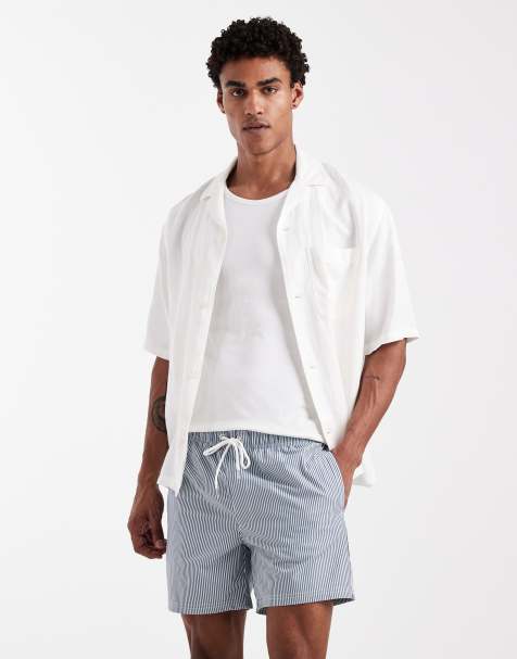 Cotton On - Pantaloncini da bagno in seersucker blu navy a righe - view 1