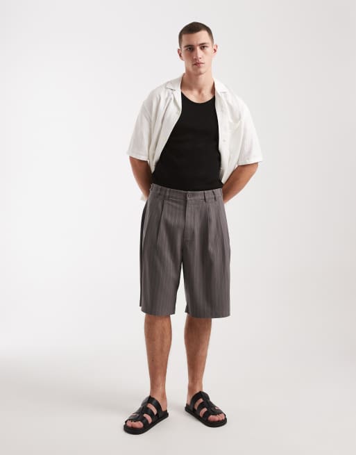 Cotton On - Pantaloncini super ampi a pieghe antracite gessato, 2 di 5