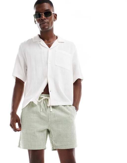 Cotton On - Pantaloncini testurizzati bianco sporco a righe con vita elasticizzata