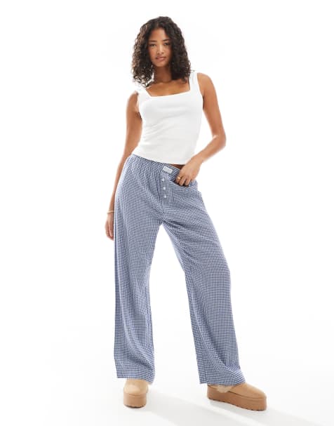 Cotton On - Pantaloni boyfriend stile boxer in flanella blu navy a quadri - view 1