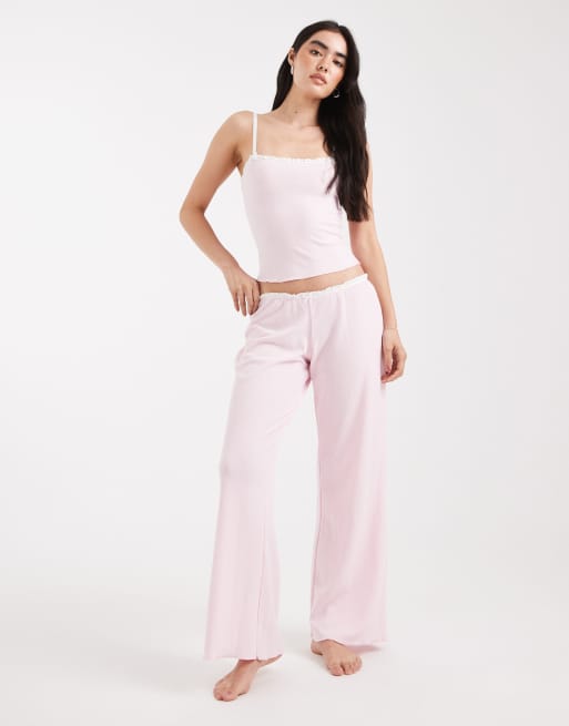 Cotton On - Pantaloni del pigiama con fondo ampio in piqué color rossore di sposa in coordinato