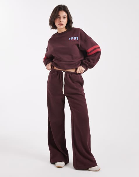 Cotton On - Pantaloni felpati a fondo ampio color sangria bruciato - view 1