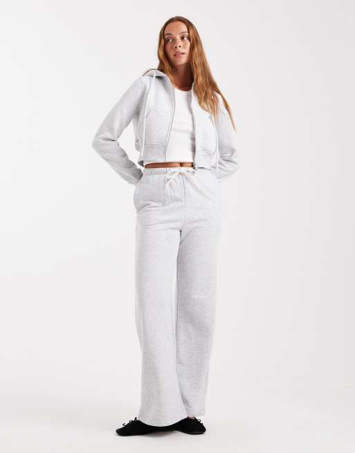 Cotton On - Pantaloni felpati classici in pile grigio tenue mélange a fondo ampio in coordinato