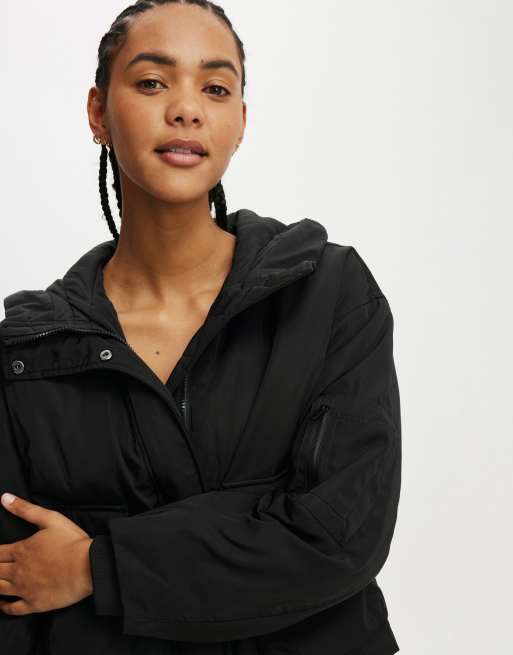★HOODHOOD★ Button heavy cotton hooded jacket black THE HOODED BLOUSON JACKET - BLACK | COS