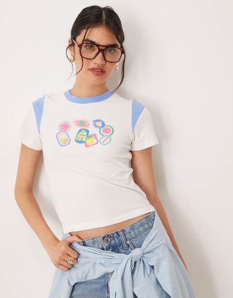 Cotton On Peached jersey contrast baby tee in blue - view 1