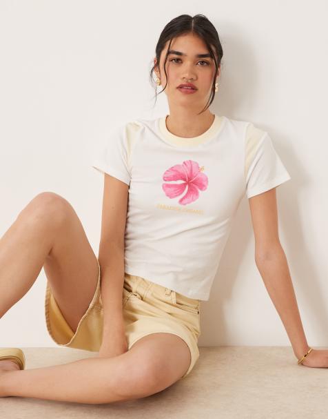 Cotton On Peached jersey contrast baby tee in hibiscus/lemon icing - view 1
