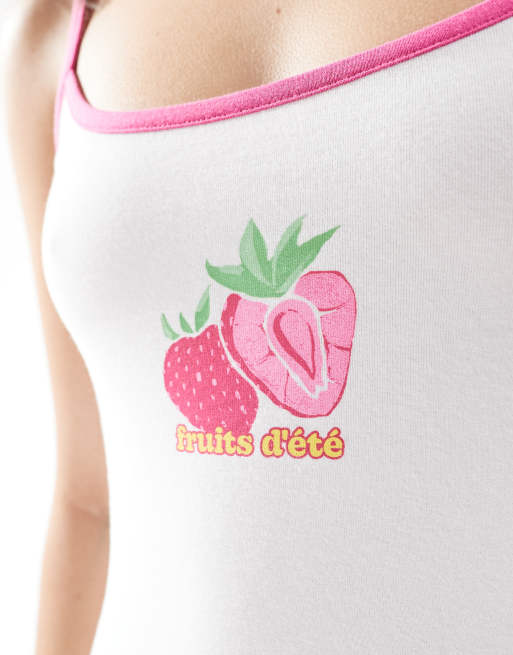 Cotton On peached jersey graphic longline cami in white and red - part of a set, 4 of 4