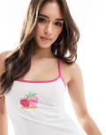 [Cotton:On] Cotton On peached jersey motif longline cami in white and red (part of a set) 12 White/Raspberry