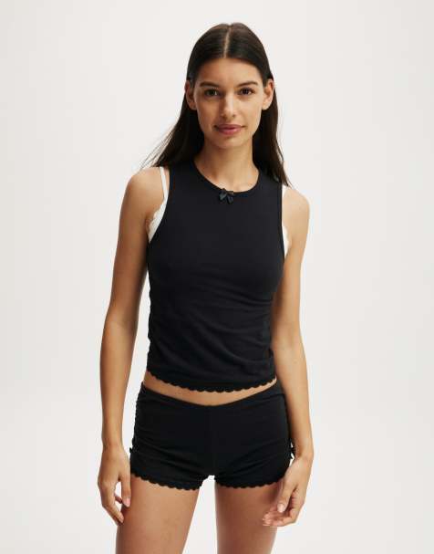 Cotton  On Peached jersey ruched tank in black - view 1