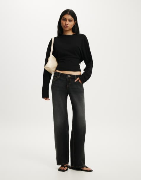 Cotton On Petite low rise straight jean in black - view 1