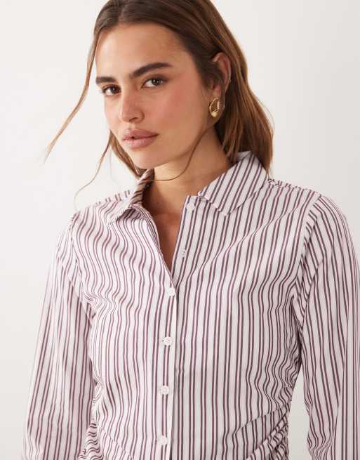 Cotton On Peyton gathered long sleeve shirt in pink pinstripe, 3 of 4