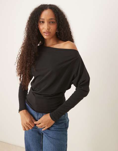 Cotton On Peyton off shoulder long sleeve in black - BLACK - view 1