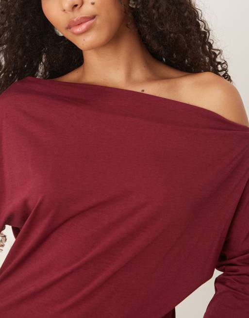 Cotton On Peyton off shoulder long sleeve in burgundy - AUBURN, 2 of 4
