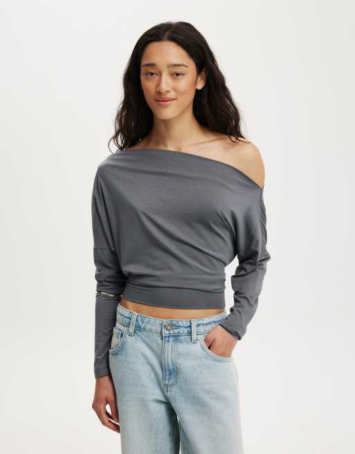 Cotton On Peyton off shoulder long sleeve in grey, 2 of 4