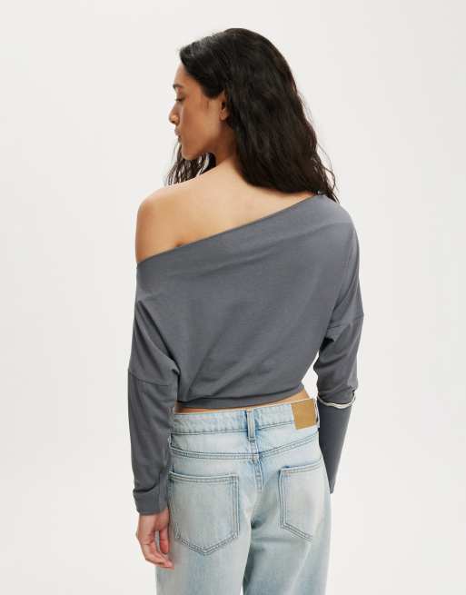 Cotton On Peyton off shoulder long sleeve in grey, 4 of 4
