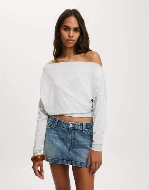 Cotton On Peyton off shoulder long sleeve in grey - view 1