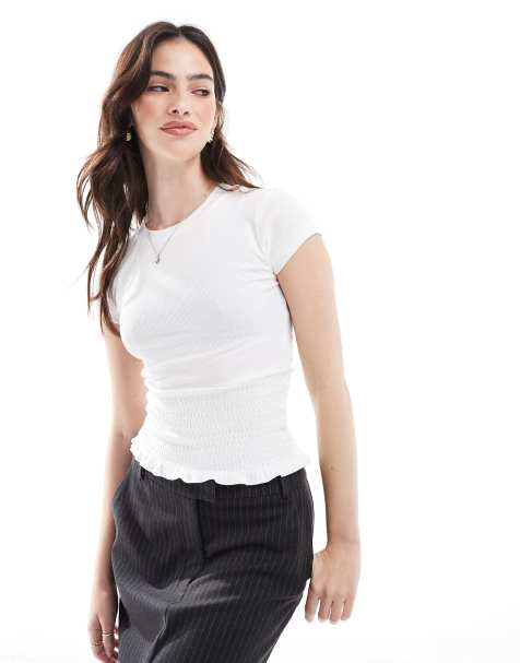 Cotton On – Pia – Biały marszczony top z krótkimi rękawami - view 1