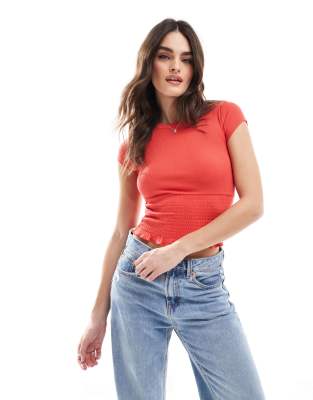 Cotton:on Cotton On Pia Shirred Short Sleeve Top In Red