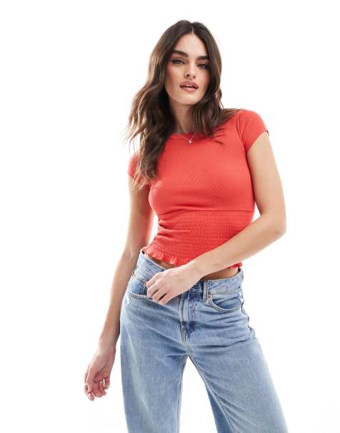 Cotton On pia shirred short sleeve top in orange - view 1