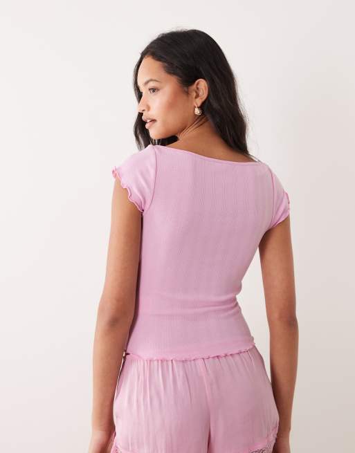Cotton On - Pink pyjamas-T-shirt med knapper i pointelle , 3 af 4