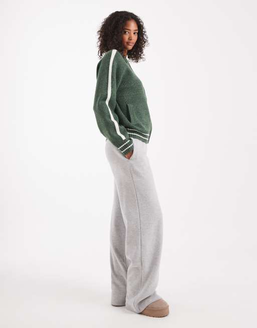 Cotton On piping knit zip up bomber jacket in treetop green