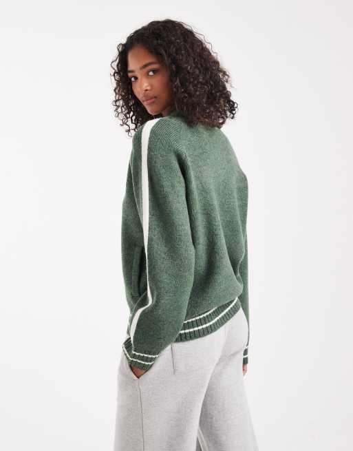 Cotton On piping knit zip up bomber jacket in treetop green