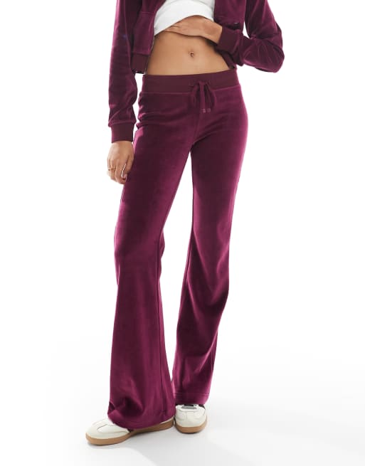 Cotton On – Plommonlila byxor med vida ben i velour, del av set, 2 av 5