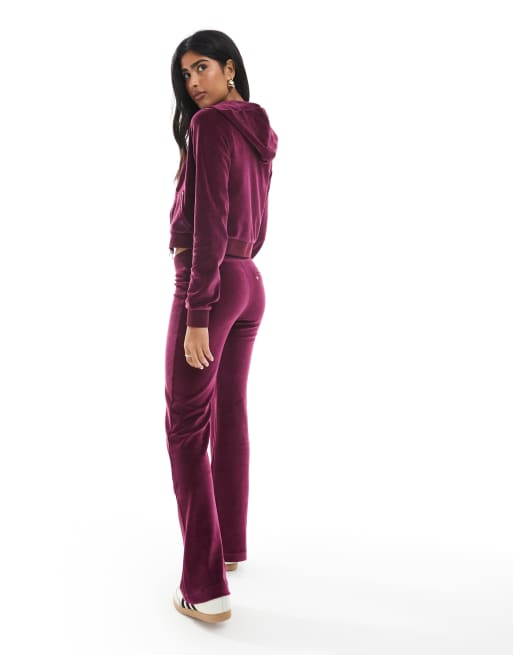Cotton On – Plommonlila byxor med vida ben i velour, del av set, 4 av 5