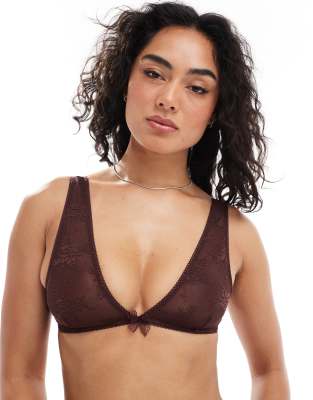 Cotton On plunge triangle bralette in mocha brown - view 1