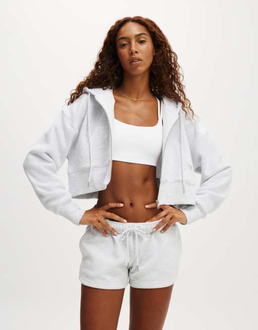 Cotton On Plush boxy cropped zip through in grey