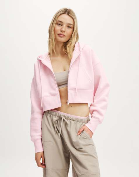 Cotton On Plush boxy cropped zip through in pink - view 1