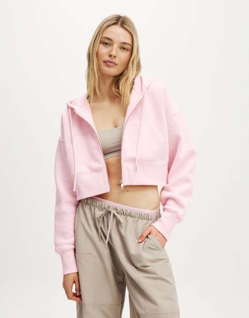 Cotton On Plush boxy cropped zip through in pink