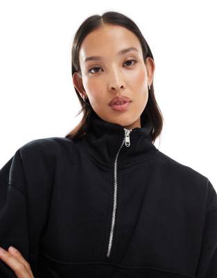 Cotton:on Cotton On Plush Essential Quarter Zip Sweatshirt In Black