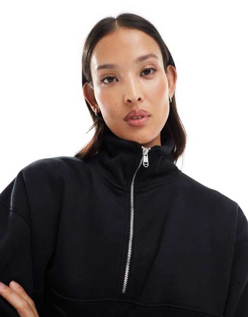 Cotton On plush essential quarter zip sweatshirt in black, 2 of 4