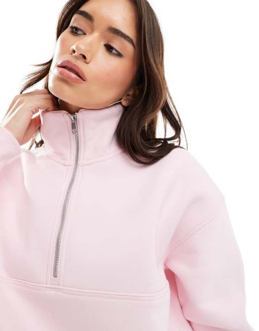 Cotton On plush essential quarter zip sweatshirt in cherry dream