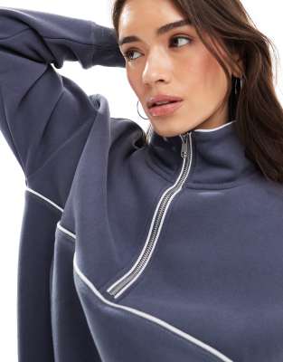 Cotton:on Cotton On Plush Essential Quarter Zip Sweatshirt In Gray